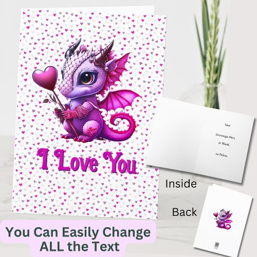 Add Names Dragon Valentines Day Pink Hearts  Card