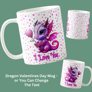 Add Names, Dragon Valentines Day Pink Hearts  Coffee Mug