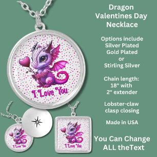 Add Names, Dragon Valentines Day Pink Hearts Locket Necklace