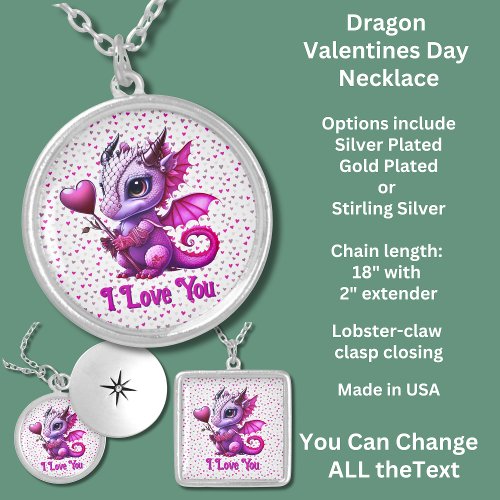 Add Names Dragon Valentines Day Pink Hearts  Locket Necklace