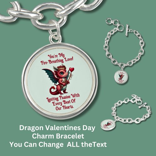 Add Names Dragon Valentines Day Red Heart    Bracelet