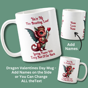 Add Names, Dragon Valentines Day Red Heart Coffee Mug