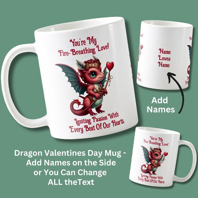 Add Names, Dragon Valentines Day Red Heart    Coffee Mug (Creator Uploaded)