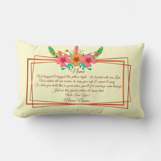 Add Names Edit Text, I We Hug Hugged Boho Flower   Lumbar Pillow (Front)