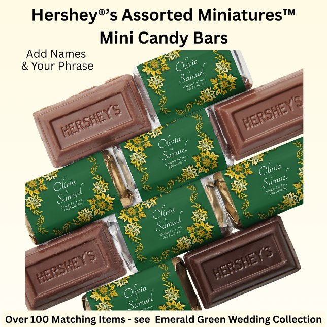 Add Names, Emerald Green & Gold Wedding  Hershey's Miniatures (Creator Uploaded)