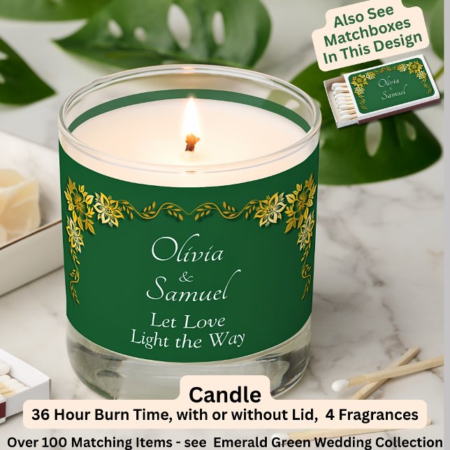 Add Names, Emerald Green & Gold Wedding Scented Candle (Creator Uploaded)