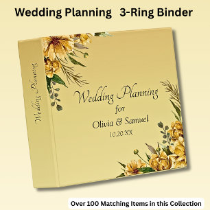 Add Names Etc Golden Yellow Flowers Wedding 3 Ring Binder