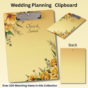 Add Names Etc Golden Yellow Flowers Wedding Clipboard