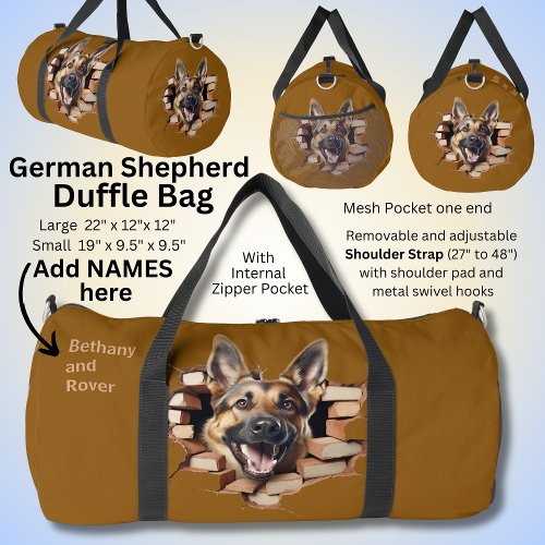 Add Names German Shepherd Dog Bursting Out of  Duffle Bag