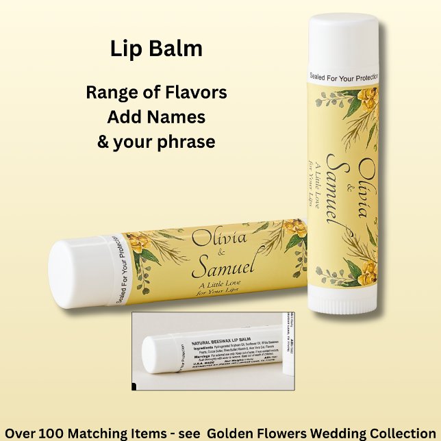 Add Names, Golden Flowers Wedding Suite Lip Balm (Creator Uploaded)