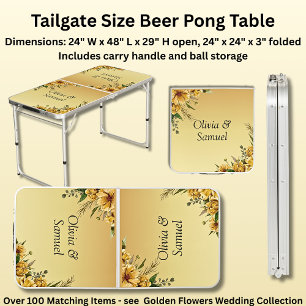 Add Names Golden Yellow Flower Wedding Set Beer Pong Table