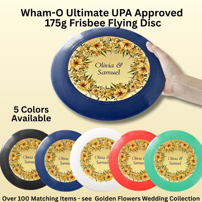 Add Names Golden Yellow Flowers  Wedding Set  Wham-O Frisbee (Creator Uploaded)