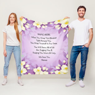 Add Names Love Hug Wrap Purple Floral Fleece Blanket