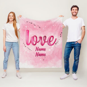 Add Names LOVE Word Cloud Pink Valentines Day Fleece Blanket