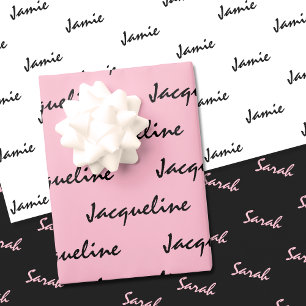 Add Names on Pink Black White Wrapping Paper