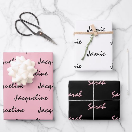 Add Names on Pink Black White Wrapping Paper