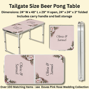 Add Names Pink Roses & Doves Wedding Beer Pong Table