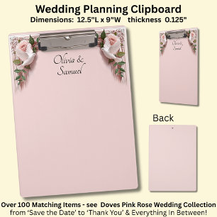Add Names, Pink Roses & Doves Wedding Clipboard