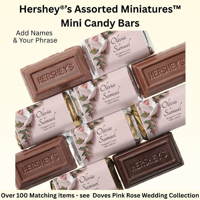 Add Names, Pink Roses & Doves Wedding Hershey's Miniatures (Creator Uploaded)
