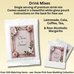 Add Names Pink Roses & Doves Wedding Margarita Drink Mix