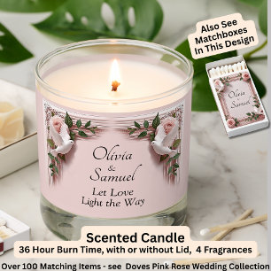 Add Names, Pink Roses & Doves Wedding Scented Candle