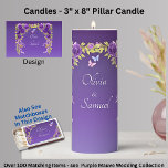 Add Names, Purple Mauve Flowers &amp; White 3&quot; x 8&quot; Pillar Candle