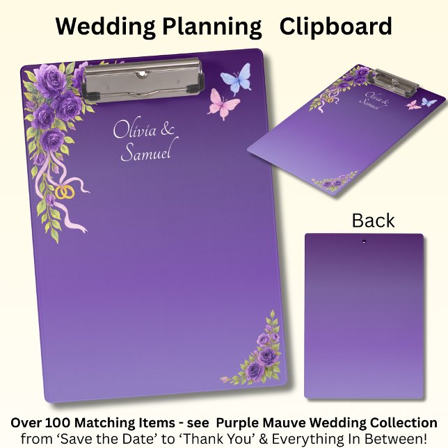 Add Names, Purple Mauve Flowers & White Wedding Clipboard (Creator Uploaded)