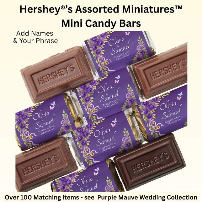 Add Names, Purple Mauve Flowers & White Wedding  Hershey's Miniatures (Creator Uploaded)
