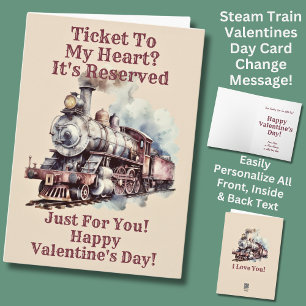 Add Names, Red/Brown Steam Train Engine Valentines Card
