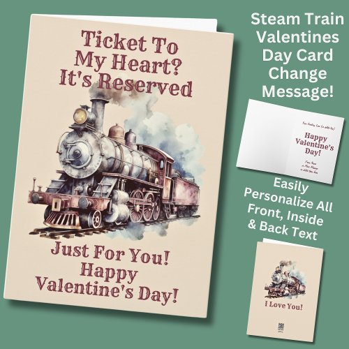 Add Names RedBrown Steam Train Engine Valentines Card