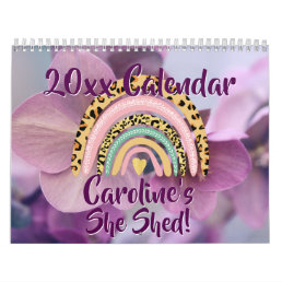 Add Name&#39;s She Shed Leopard Rainbow Floral 20xx Calendar