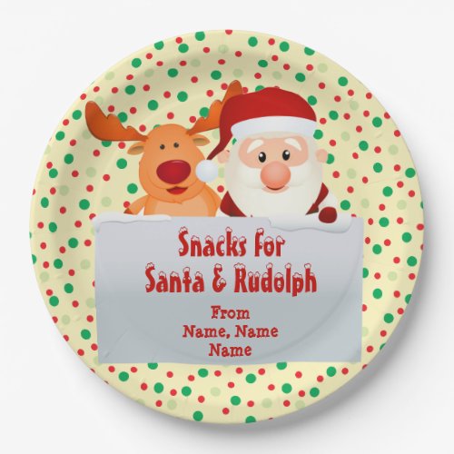 Add Names Snacks for Santa Rudolph 9 Paper Plates