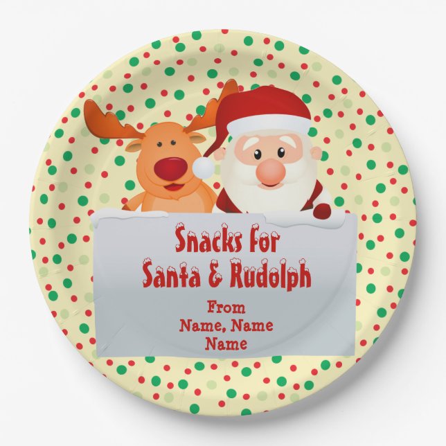 Add Names Snacks for Santa Rudolph 9" Paper Plates (Front)