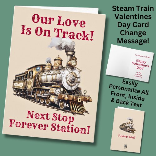 Add Names Steam Train Engine Valentines Day Card