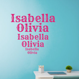Add Names Text, 2 Girls Names 3 sizes on one sheet Wall Decal