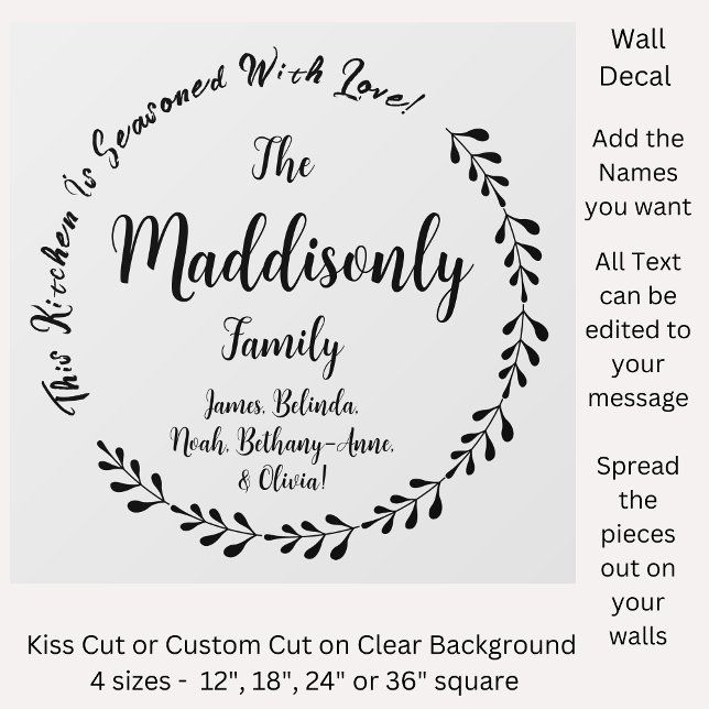 Add Names Text Message Family Circle Wreath 24" Wall Decal (Creator Uploaded)