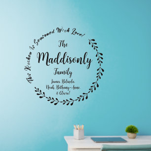Add Names Text Message Family Circle Wreath 36"    Wall Decal