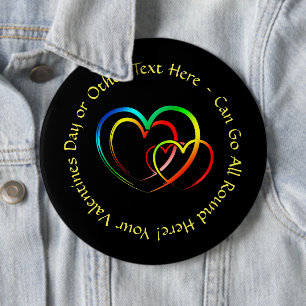 Add Names Text Message - Hearts on Black Colossal Button
