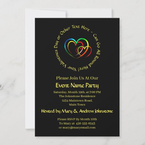 Add Names Text Message _ Hearts on Black Invitation