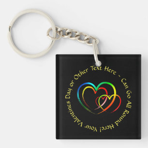 Add Names Text Message - Hearts on Black Keychain