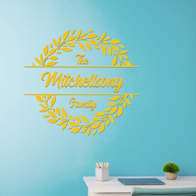 Add Names Text Message Split Gold Monogram 36" Wall Decal (Home Office)