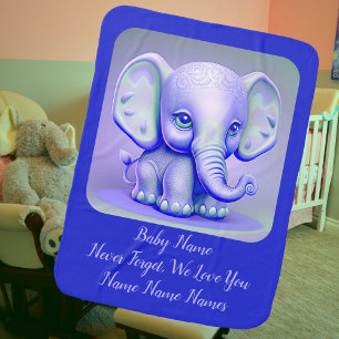 Add Names Text Never Forget Baby Elephant Blue Blanket