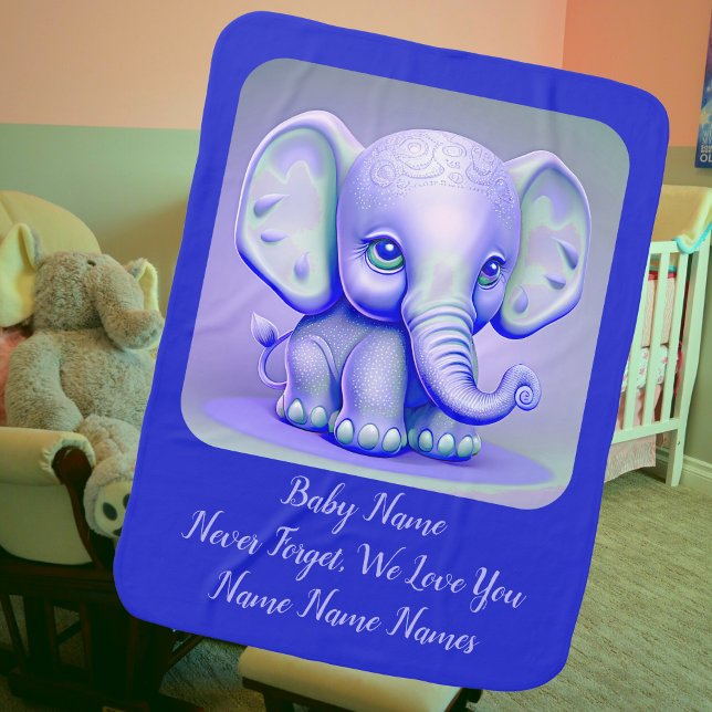 Add Names Text Never Forget Baby Elephant Blue Blanket (Creator Uploaded)