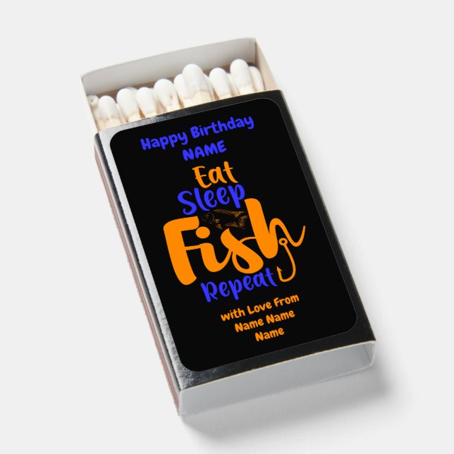 Add Names Text Word Happy Birthday Fisherman Funny Matchboxes (Front Open)