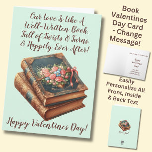 Add Names, Well Written Book Green Valentines Day Card