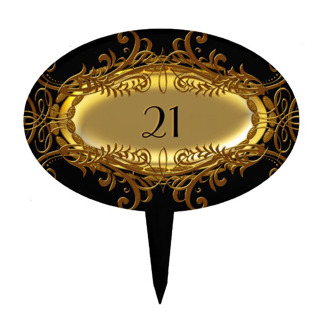 Add Number Gold Black For Birthday Cake Cake Topper (Front)