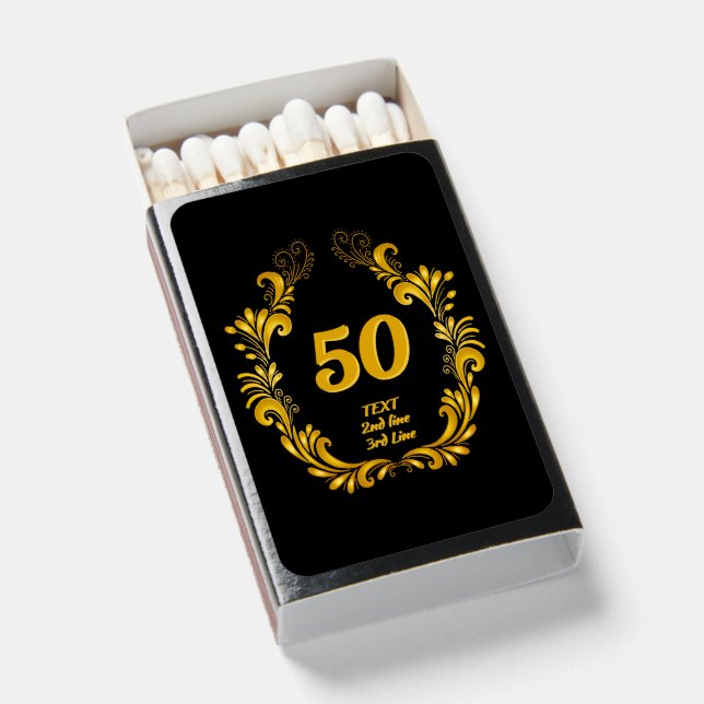 Add Number Years Age Birthday Anniversary Gold Matchboxes (Front Open)