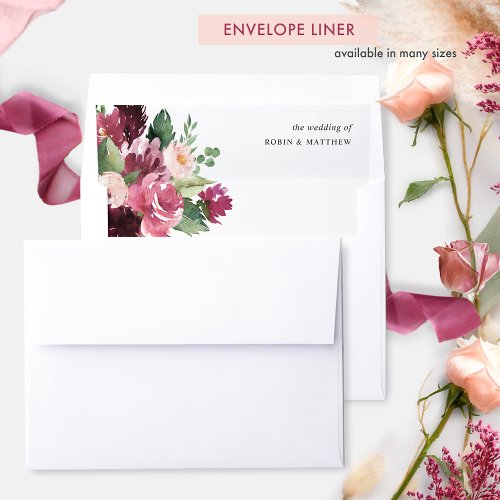 Add_On Elegant Burgundy Pink and Blush Floral Envelope Liner