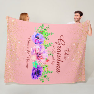 Add or Edit Names This Grandma Is Loved By Floral Fleece Blanket