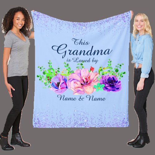 Add or Edit Names This Grandma Is Loved By Floral  Fleece Blanket
